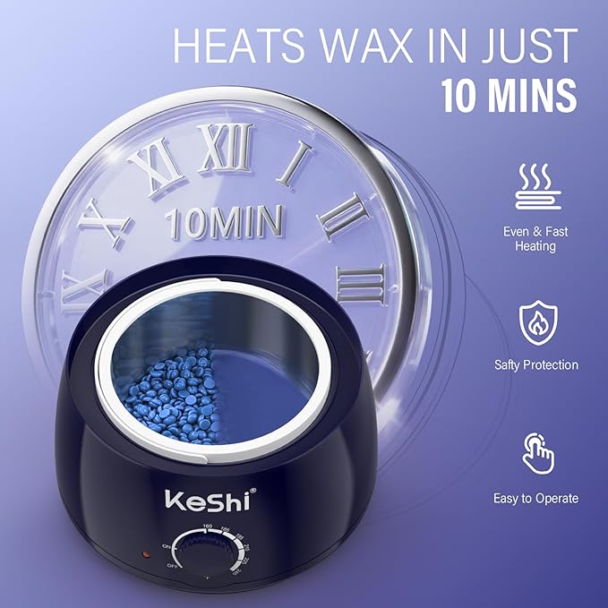 KeShi Waxing Kit, Painless Hair Removal Wax Warmer with 6 Bags Hard WaxBeans for Full Body, Legs, Face, Eyebrows & Bikini— Ideal for Both Women & Men(Navy Blue)