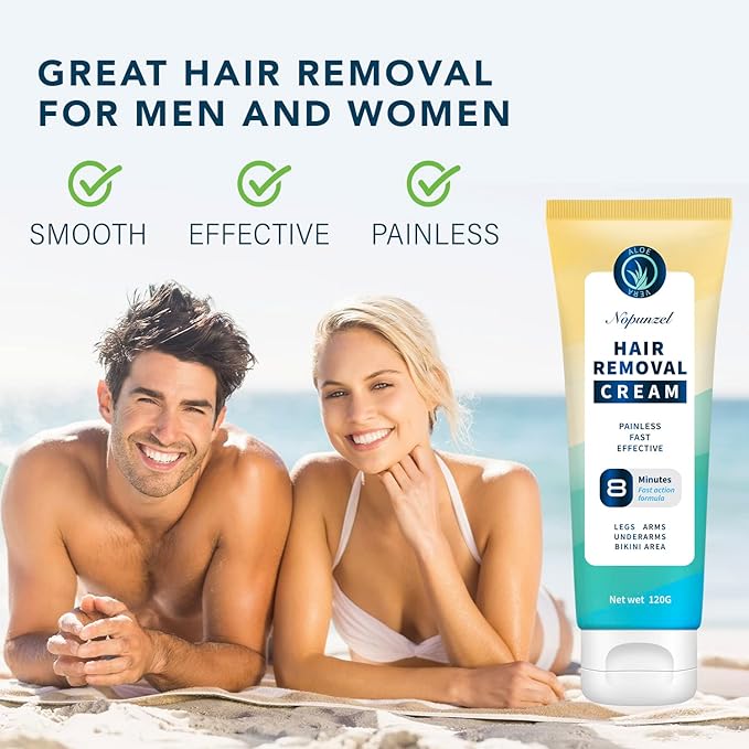 Hair Removal Cream: Hair Remover for Women and Men - Sensitive Intimate Hair Removal - Painless Depilatory Cream - Private Areas Pubic Areas Bikini Body Legs Arms Underarms - All Skin Types - 120g