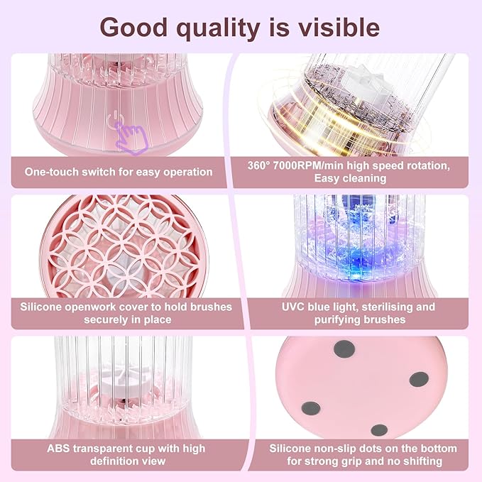 GKZ Electric Brush Cleaner Machine, High Speed Fast Cleaning Plug-in Power Brush Cleaner Ideal for Makeup Brushes & Sponges – Perfect for Home & Professional Use