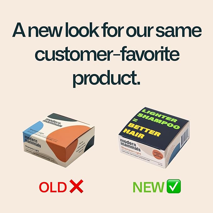 Modern Mammals Light Shampoo Bar - Gentler Wash for Better Hair, Minimalist Hair Care, Low Lather, Sensitive Scalps, No Poo, Vegan, Natural Ingredients, Fragrance-Free (4 Pack x 2.4oz Bars)