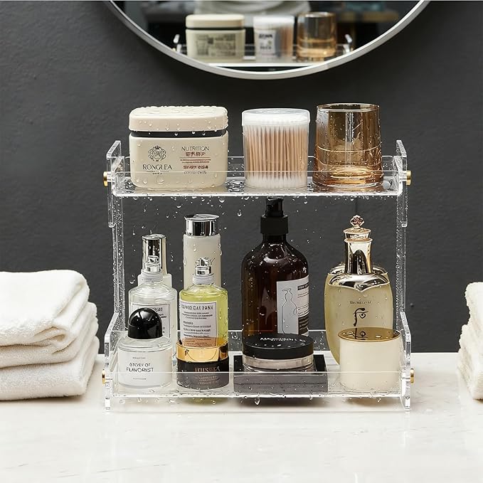 NEWRAIN Bathroom Organizer Countertop, Makeup 2-Tier Organizer Counter Organizer for Cosmetics, Vanity Holder for Lipstick,Cabinet Organizers and Storage