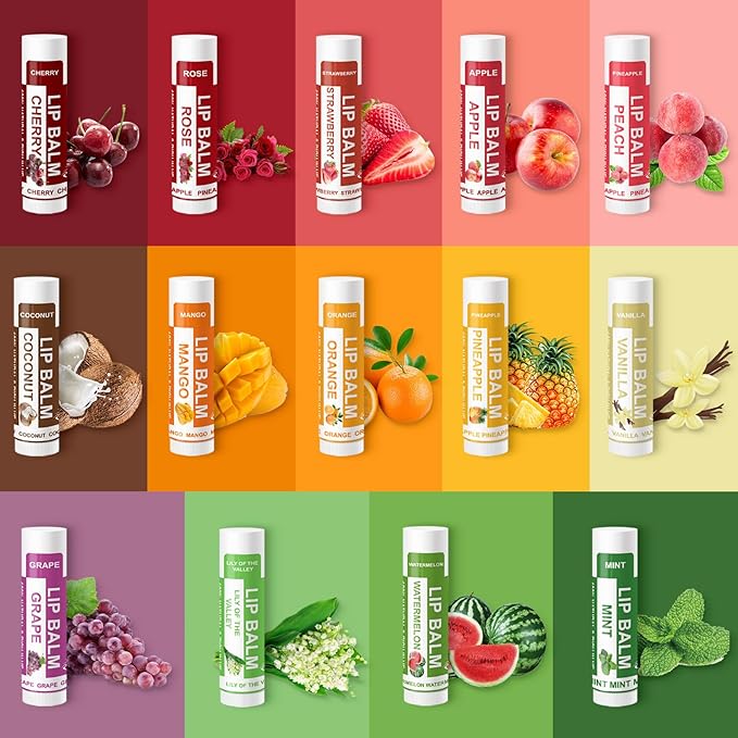 Yopela 42 Pack Natural Lip Balm Bulk with Vitamin E and Coconut Oil - Moisturizing, Soothing, and Repairing Dry and Chapped Lips Valentine's Gift - 14 Flavors - Non-GMO