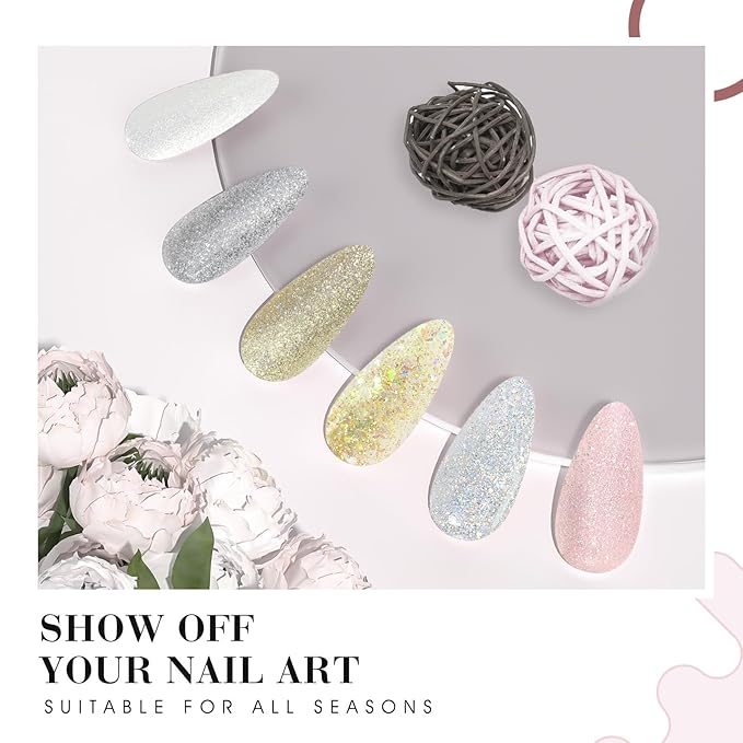 VENALISA Glitter Gel Nail Polish Set, 6 Colors Chrome Platinum Glitter, Sparkly Silver Gold UV Gel Soak Off For Nail Salon DIY Home Manicure