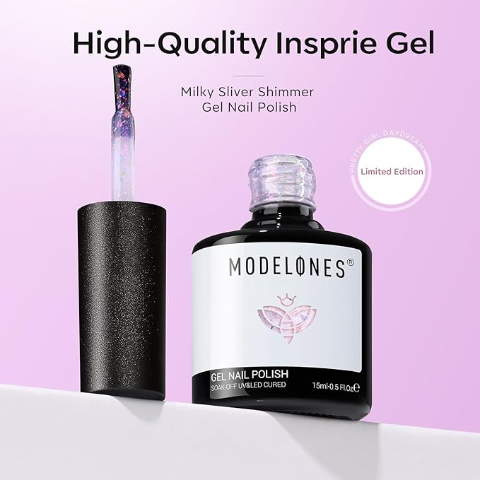 modelones Glitter Gel Nail Polish, 1 PCS 15ML Glitter Sparkly Shiny Holographic Gel Polish Soak OFF LED Nail Art Rainbow Reef Purple Shimmer Gel Nail Manicure Salon DIY Nails Gift for Women