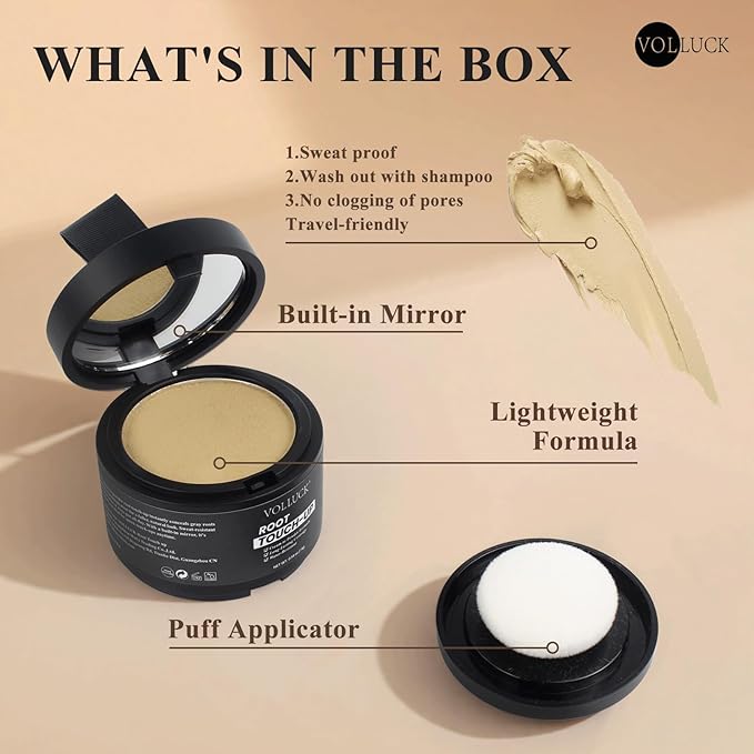 VOLLUCK Hairline Powder Instantly, Root Touch up Powder Hair Color Upgraded, Grey Root Cover up Conceals Hair Loss, Hairline Shadow for Women & Men for Thinning Hair Natural, Sweatproof (Black)