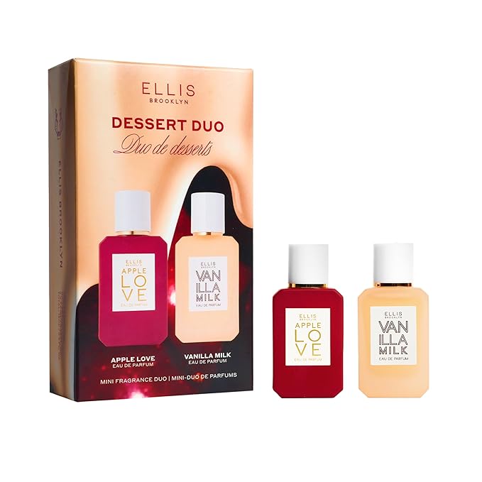 Ellis Brooklyn DESSERT DUO Eau de Parfum Set - Apple Love & Vanilla Milk - 2 x 7.5ml - Gourmand Apple, Peach Skin & Plum Blossom + Vanilla, Cocoa Shell & Sandalwood - Long Lasting Perfumes for Women