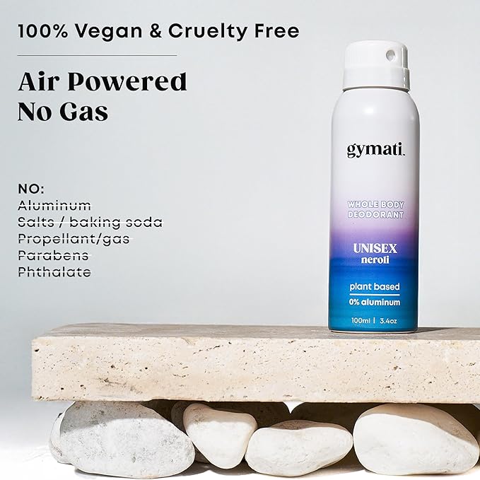 Gymati - Fitness Deodorant Spray for Men & Women - Aluminum-Free - All Day Ultimate Odor Protection - Built For Sweat - Air-Powered - Vegan & Plant-Based - Made in USA - Unisex - 3.4oz Travel Size