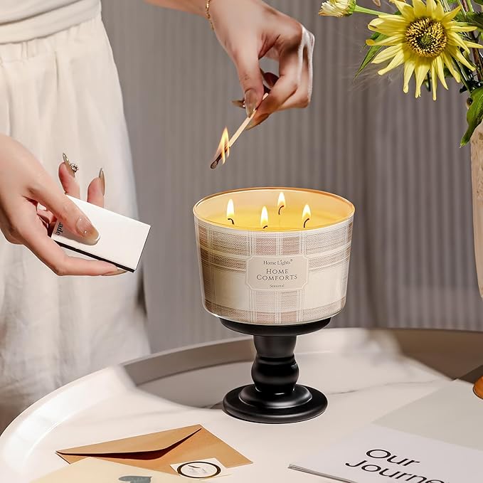 HomeLights Home Comforts Scented Candles | 18oz Soy Candles Rustic Modern 4-Wick Large Candle Jars | Ideal Candle Gifts for Events, Home Decor Stress, Relief & Relaxation