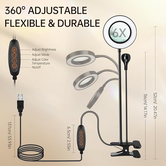 AORAEM LED UV Nail Lamp: Double-Headed Gooseneck U V Lamp for Gel Nails, LED Flash Cure Light with 6X Magnifier Home DIY Salon, Black