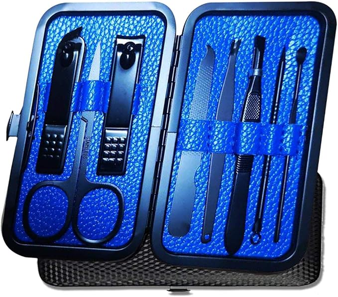Manicure Pedicure Kit Nail Clippers Set 18 in 1 High Precision Stainless Steel Cutter File Sharp Scissors for Men & Women Fingernails & Toenails Vibrissac Scissors with Stylish Case (navy_8in1)
