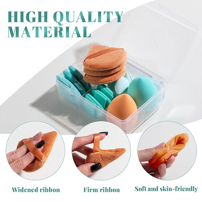 Makeup Sponge Set BS-MALLTriangle Puff 14 Pcs for Liquid, Cream, and Powder, Multi-colored Makeup Sponges and Mini Makeup Sponge (E-GreenOrange)