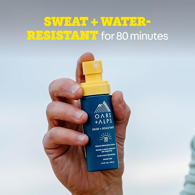 Oars + Alps Face & Scalp Sunscreen Spray Mist, SPF 35 Facial & Hair Sunscreen, Infused with Aloe Vera + Cucumber, Water & Sweat Resistant, Summer Splash Scent, 1.5oz