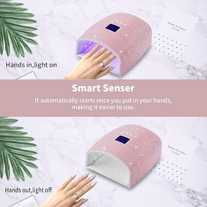 48W Cordless UV LED Nail Lamp,Rechargeable Gel Nail Dryer with Handle Nail Art Manicure Tools for Home and Salon (Pearl Pink Diamond)