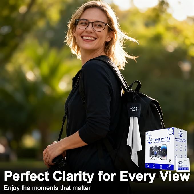 400 Count Lens Wipes for Eyeglasses, +1 Clip-On Pouch Microfiber Lens Cleaner, Individually Wrapped Pre-Moistened Eye Glasses Cleaner Wipes for Glasses, Sunglasses, Camera Lenses, Streak-Free