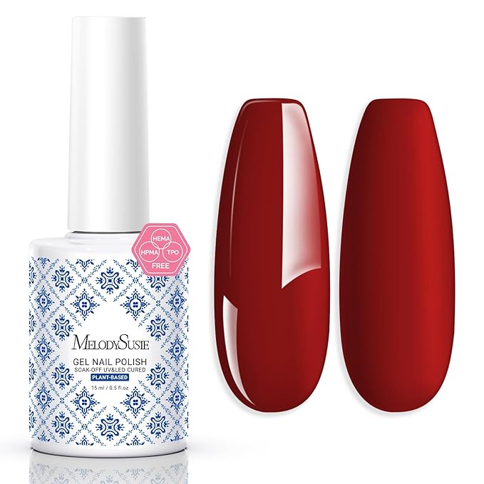 MelodySusie Fleurwee Plant Based Gel Nail Polish, Hema Free Maple Red Nail Polish, Soak Off UV LED Gel Polish Gift for Women 21 Non Toxic Long Lasting Nail Art Manicure Salon DIY at Home B1801
