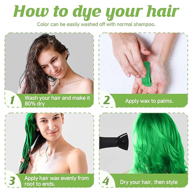 Green Temporary Hair Color Wax Kit for teenagers,Crazy Hair Day Accessories, Gifts for Kids,Instant Hair Dye Color Wax for Party, Cosplay, Halloween, Christmas,Washable Crazy Hair Style
