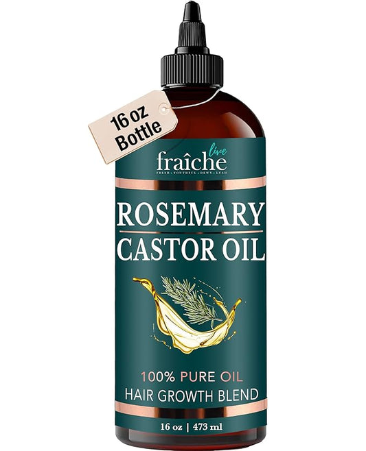 Live Fraiche Rosemary Castor Oil for Hair Growth 16oz - Rosemary Oil for Hair Growth and Thickening Pure Blend to Reduce Loss and Promote a Healthy Scalp