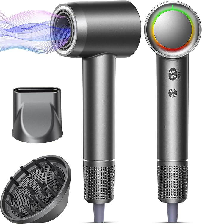 D YＳ０Ｎ Alternative Hair Dryer - 1 Min Fast Drying, High-Speed Blow Dryer with 500 Million Negative Ions, No Heat Damage, Low Noise, Professional Hairdryer with Magnetic Diffuser & Nozzle, Gunmetal