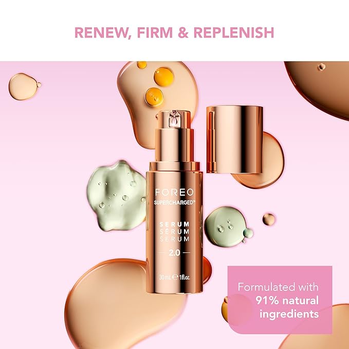 FOREO Firm & Fabulous BEAR mini + Serum Serum Serum 1 Oz Anti aging Starter Kit- Microcurrent Facial Device- Instant Face Lift- Double Chin Eliminator- Facial Skin Care Products- Gift Set- Pearl Pink