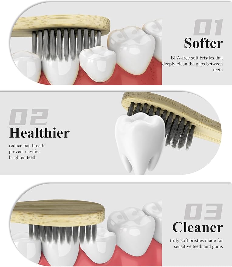 Biodegradable Bamboo Toothbrushes 12pack Non Plastic Toothbrush Natural Wooden Travel Size Organic Charcoal Tooth Brush