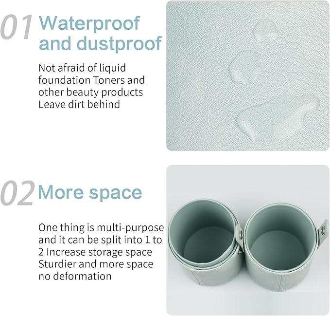 Makeup Brush Holder, Makeup Brush Organizer for Vanity, Portable Waterproof PU Leather Travel Makeup Brush Case Bag (Turquoise)