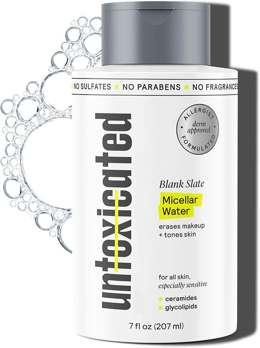 Untoxicated Micellar Water - Gentle Makeup Remover, No Rinse Cleanser & Toner for Sensitive Skin - No Common Irritants - Free from Alcohol, Oil, & Fragrance - 7 Ounce