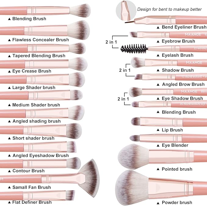 Makeup Brushes, MAANGE 20Pcs Makeup Brush Set Premium Synthetic Foundation Face Powder Blush Concealers Make Up Brushes Sets with Gift Box（Pink)