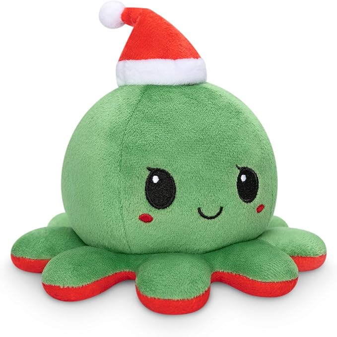 TeeTurtle - The Original Reversible Octopus Plushie - Naughty + Nice - Cute Sensory Fidget Stuffed Animals That Show Your Mood - Perfect gift for the Holidays!