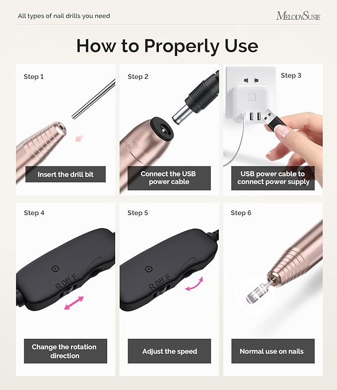 MelodySusie Pen-Shaped Portable USB Nail Drill, PC120I 20000RPM Electric Nail File with Compact Design for All Nail Care, Manicure Polishing, Shaping & Gel Removal at Home for Beginners