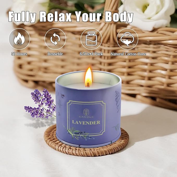 Scented Candles 4 Pack Soy Wax Long Lasting Rose Lavender Sandalwood Apple Fragrance Gifts for Women Christmas Gifts Thanksgiving Day