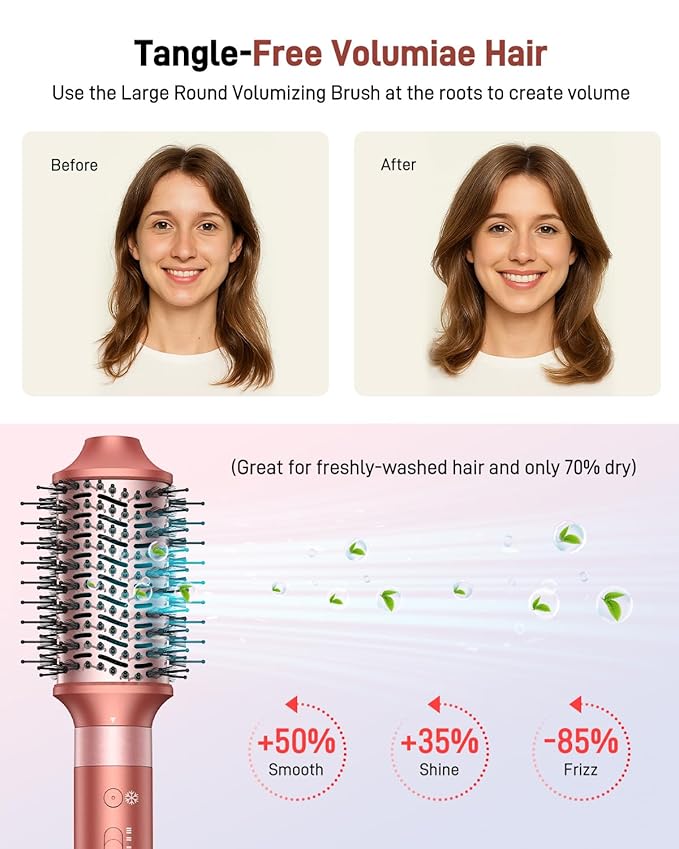 5 in 1 Hot Air Styler & Hair Styler- High-Speed Hair Dryer Brush, Fast Drying Blow Dryer Brush No Heat Damage Multi-Styler Auto Wrap Curlers for Volumizing Curl Straighten Frizz-Free with Travel Bag