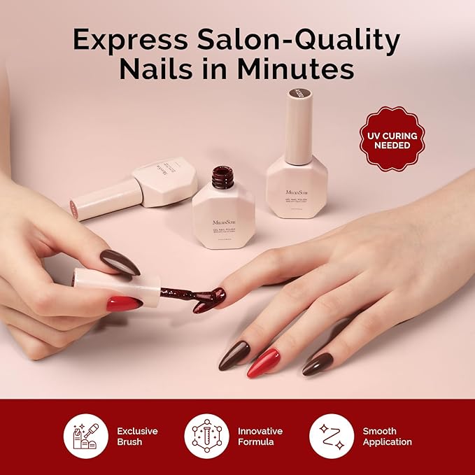 MelodySusie Red Brown Gel Nail Polish Set - 6 Colors Burgundy Red Glitter Beige Brown Soak Off UV LED Gel Polish Gift for Women Nail Art Manicure Salon DIY Nail Design Decoration at Home