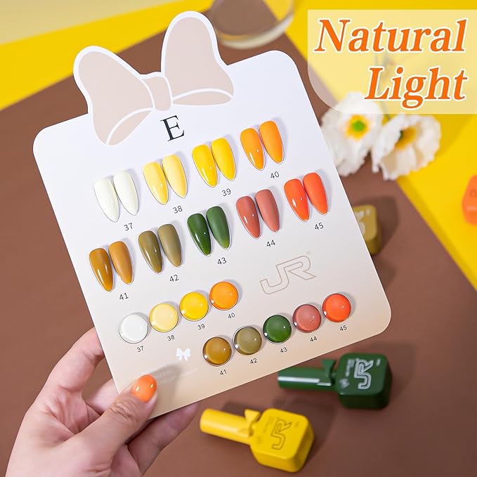 JR 9 Pcs 0.5oz Orange Fall Gel Polish Set Bright Shades for Beach Vacations & Pool Parties, Quick Dry, Fade-Proof Halloween Color Soak Off Fall Gel Polish Home DIY Gift Yellow Series