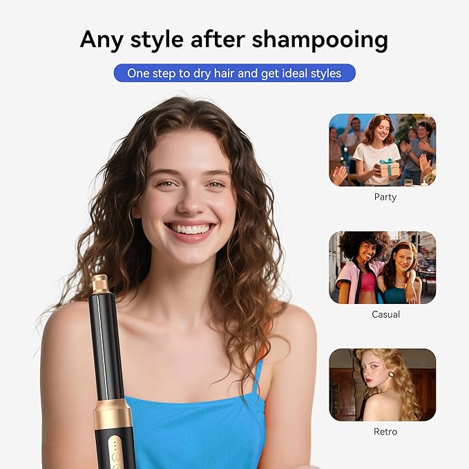 Blow Dryer Brush 7 in One, Negative Ion Hair Set Upgrade Hot Air Styler Wrap Curler, Curling Iron Styling Tools As A Gift for Straight/Curl/Drying/Smoothing