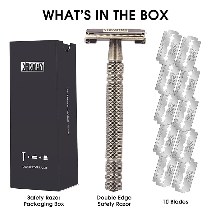 Premium Brass Double Edge Safety Razor Kit - Luxury Christmas Gifts for Him, Dad, Boyfriend - Heavy, Anti-Rusted Shaver, Perfect Holiday Stocking Stuffer for a Classic Wet Shave - Bronze