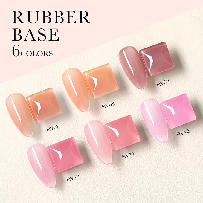 VENALISA Rubber Base Gel Nail Polish Set of 6 Colors Clear Jelly Nude Pink Rubber Base Coat Kit Transparent Soak Off UV Gel Salon Nail Art DIY at Home Manicure