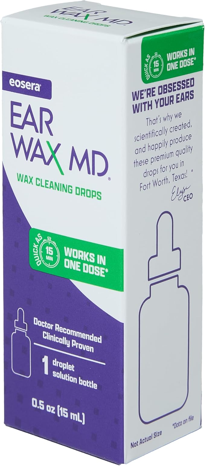 eosera® Ear Wax MD® - Ear Wax Removal Drops - Breaks Down & Dissolves Earwax in Just 1 Treatment - Doctor Recommended & Clinically Proven - Gentle & Safe - 15-mL