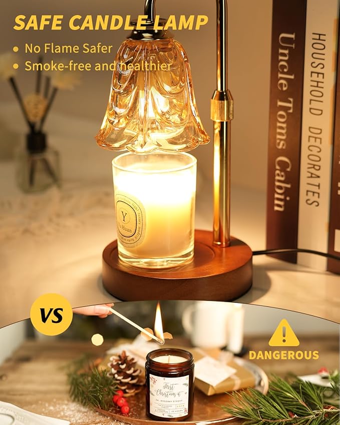 Tulip Candle Warmer Lamp, Adjustable Height, Dimmable Candle Warmer with Timer, Mom Womens Gifts for Birthday, Unique Home Decor Aesthetic (Gold)