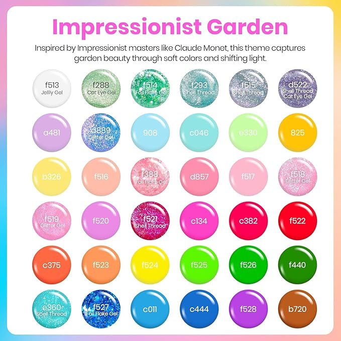 beetles Gel Polish Kit - 36 colors Pastel Christmas Polish Blue Green Glitter Nail Polish with Nail Art Foil Glue Base Coat Glossy Top Coat Impressionist Garden Soak off Uv Gel Manicure Kit Gifts