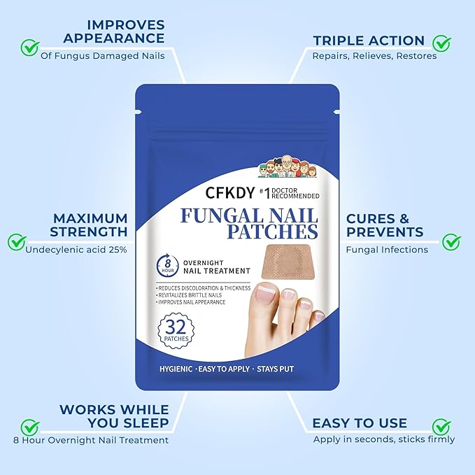 Toenail Fungus Treatment Extra Strength - 32 Pcs Fungal Nail Patches, 8-Hour Nighttime Renewal Toenail Fungus Patches for Damaged Nails and Appearance of Discolored