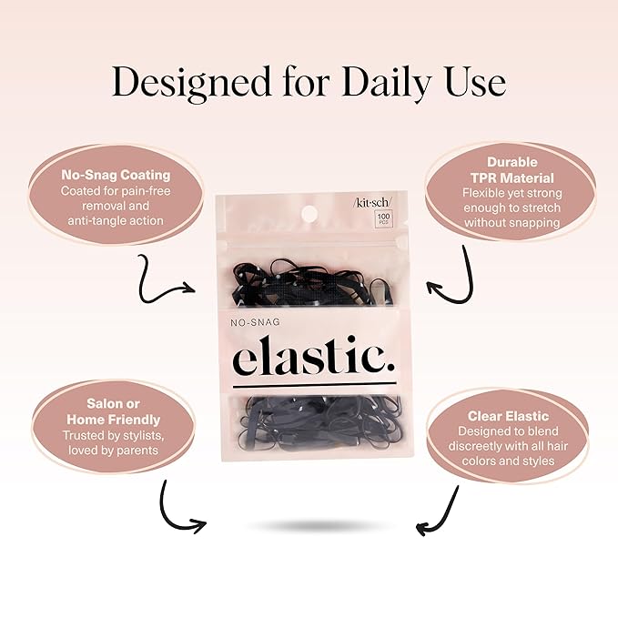 Kitsch Hair Ties No Damage for Kids, Teens and Women - Rubber Bands for Hair Styling | No Snag Hair Elastics | Daily Hair Accessories | Ideal Gifts for Women - 500pcs (Black)