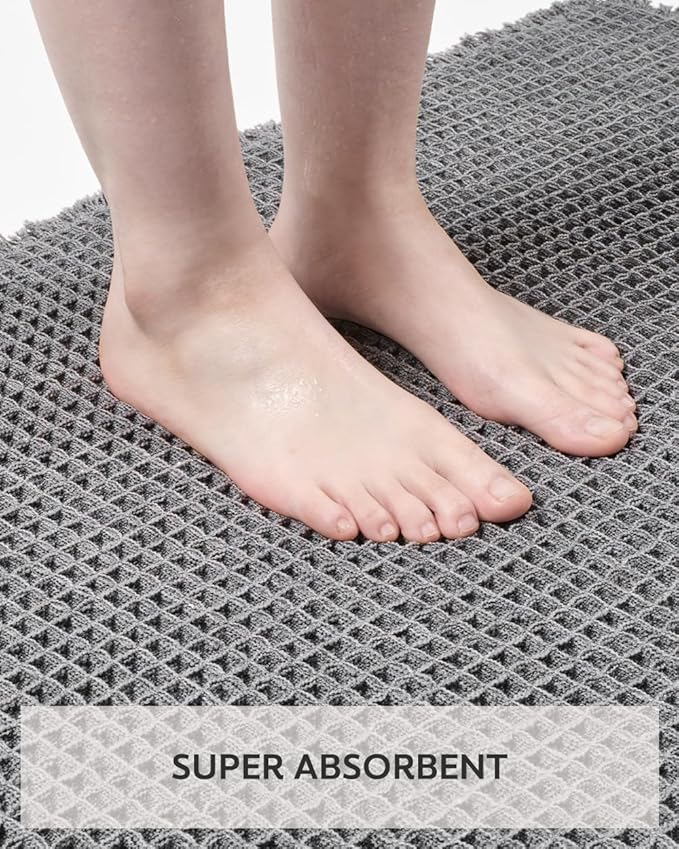 tchdio Waffle Bath Mat Rug, Super Absorbent Non Slip Bath Mats for Bathroom Mat Ultra Soft Bathmat Machine Washable Bathroom Rugs with Tassels, Bath Rugs Beside Tub, 17" x 24"