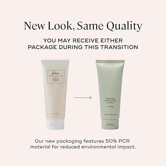 EVER Rebalance Gentle Purifying Cleanser – Purifying Gel Cleanser with Salicylic Acid & Willow Bark for Oily Skin, Deep Pore Cleanse & Blemish Control, Clean-Formulated - 3.5 fl oz