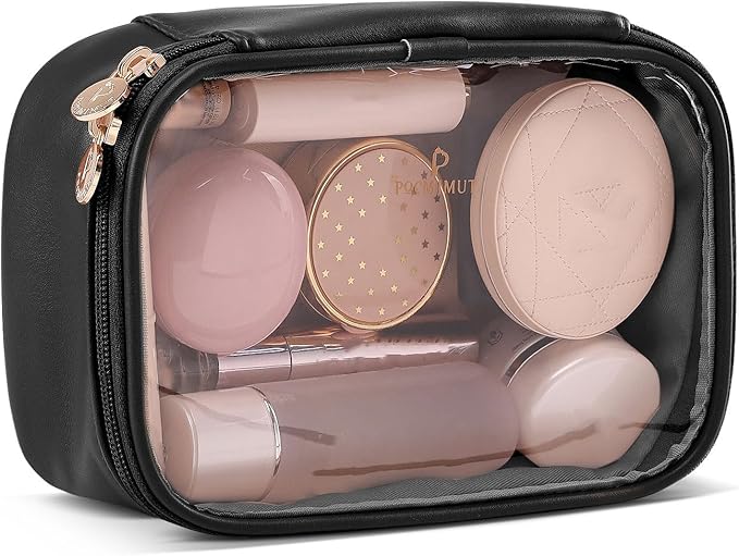 Pocmimut Small Makeup Bag,Clear Make Up Bag Organizer Carry-on Travel Essentials,TSA Approved Toiletry Bag Clear Cosmetic Bags for Women Men,Black