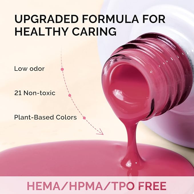 MelodySusie Fleurwee Plant Based Gel Nail Polish, Hema Free Hot Pink Nail Polish, Soak Off UV LED Gel Polish Gift for Women 21 Non Toxic Long Lasting Nail Art Manicure Salon DIY at Home B1601