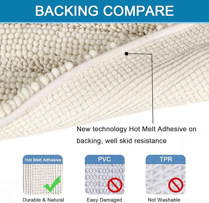 H.VERSAILTEX Bathroom Rugs Bath Rug Set 2 Piece Bathroom Contour Rug Toilet Mat Sets Non Slip Contour Bath Rug Ultra Thick Water Absorbent Striped Bath Mats Washable(20" x 32" Plus 20" x 20" U, Cream)