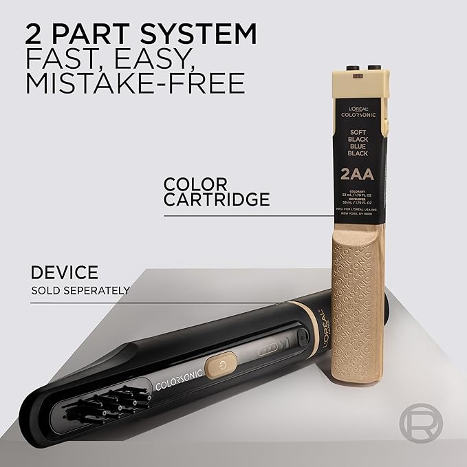 L'Oreal Paris Colorsonic Permanent Hair Dye Cartridge, Vibrant Hair Color for Root Touch Up, Gray Coverage or All Over Color in just 5 Minutes, 2AA Soft Blue Black (Coloring Device Sold Separately)