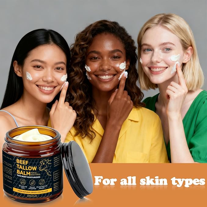Beef Tallow for Skin, Natural Tallow Balm with Raw Honey and Beeswax for Face, Deep Nourishing Moisturizers, Grass-Fed Beef Tallow Cream for All Skin Types