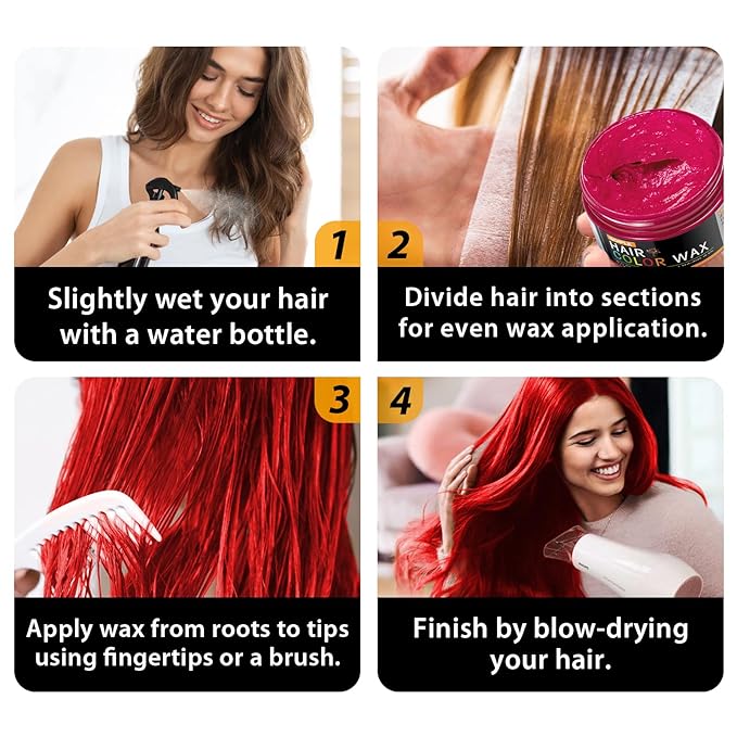 4 Colors Temporary Hair Color Wax for Christmas Party, Stocking Stuffers - DIY Washable Natural Instant Hair Color for Women Temporary Hair Dye for Kids Teens Women Men(Blue&Purple&Red&Green 4pcs)