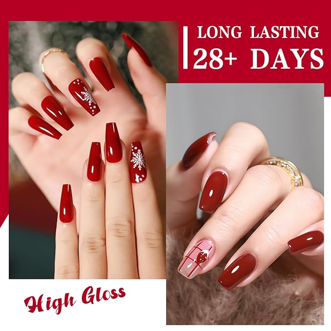 JR 9pcs 15ml Deep Red Burgundy Christmas Gel Polish Set Crimson Soak Off Polish Dark Cherry Gel Polish For Nail Salon Gift Red